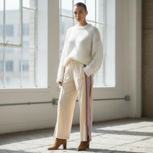 JoyLab Track Pants Wide Leg High Rise Beige Lilac / Brown Stripe Size XL Tall